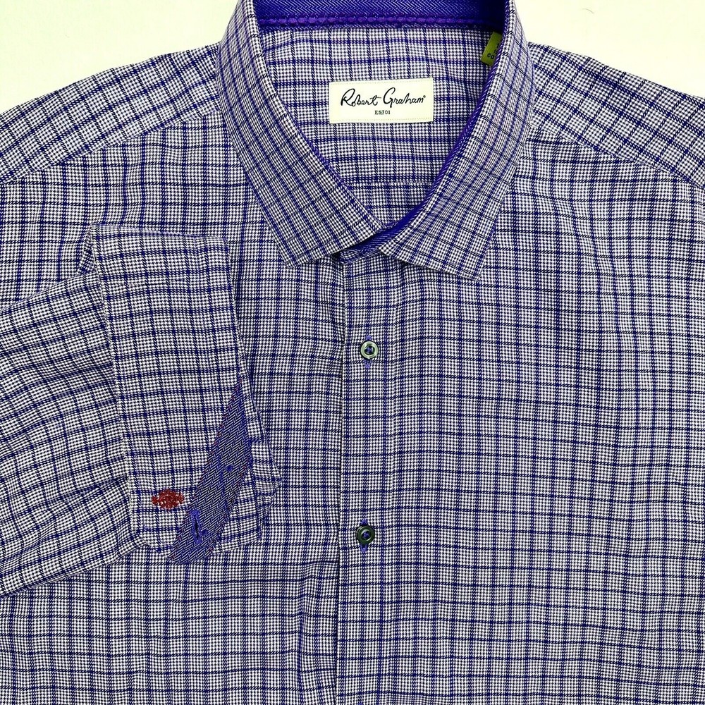 Robert Graham Purple and White Checkered Casual Button Down Shirt